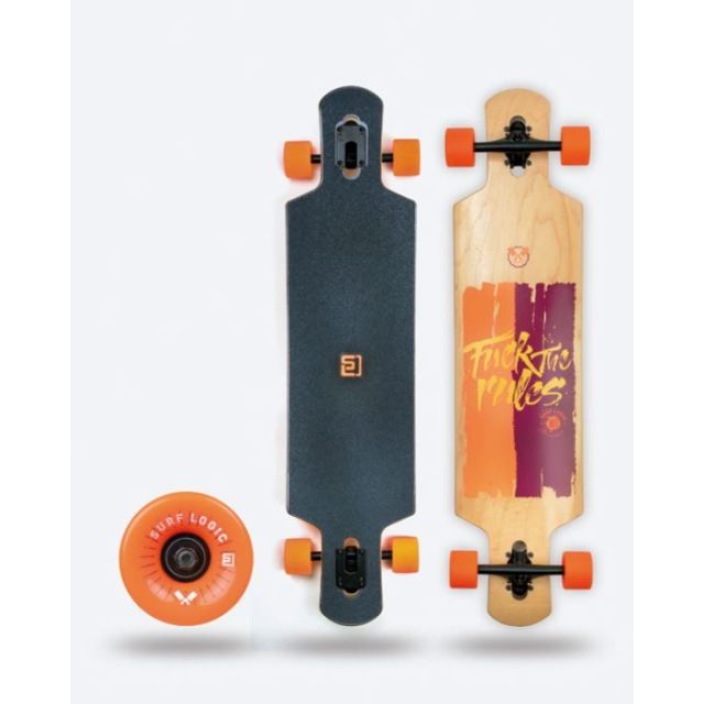 Surf Logic Longboard Orange Schwarz 103CM Skateboard Mini Camber